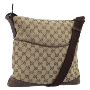 Authentic GUCCI GG Canvas Shoulder Bag Beige Silver 145857